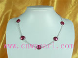 red 12mm cion pearl necklace with silver chain